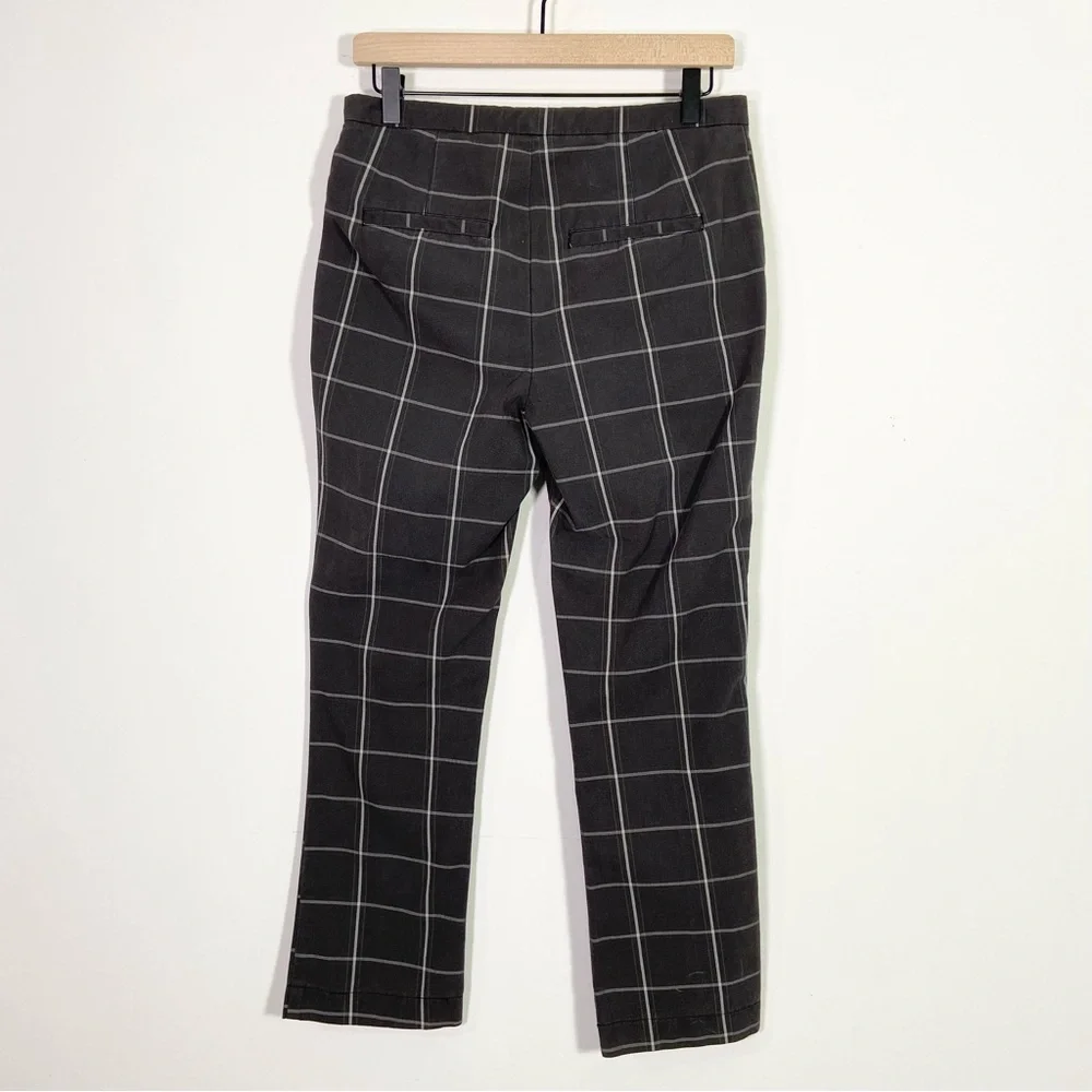 Free People Black White Windowpane Plaid High Rise Straight Leg Trouser Pants